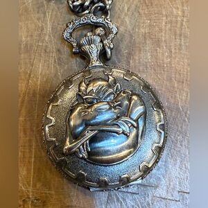 ACME Vintage Looney Toons Pocket Watch with Chain “Taz” Tasmanian Devil 1997